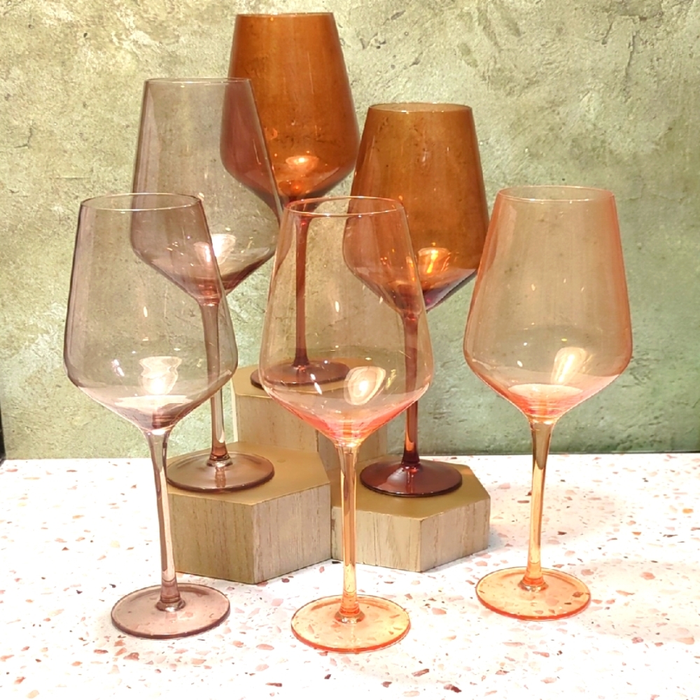 Desert Collection 16 Oz Handblown Amber Smoke Sunset | Boxed Set Of 6